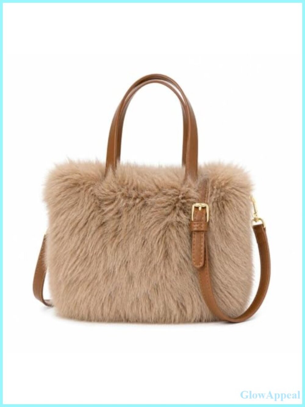 Ladies Faux Fur Plush Square Tote Crossbody Shoulder Bag Travel Work